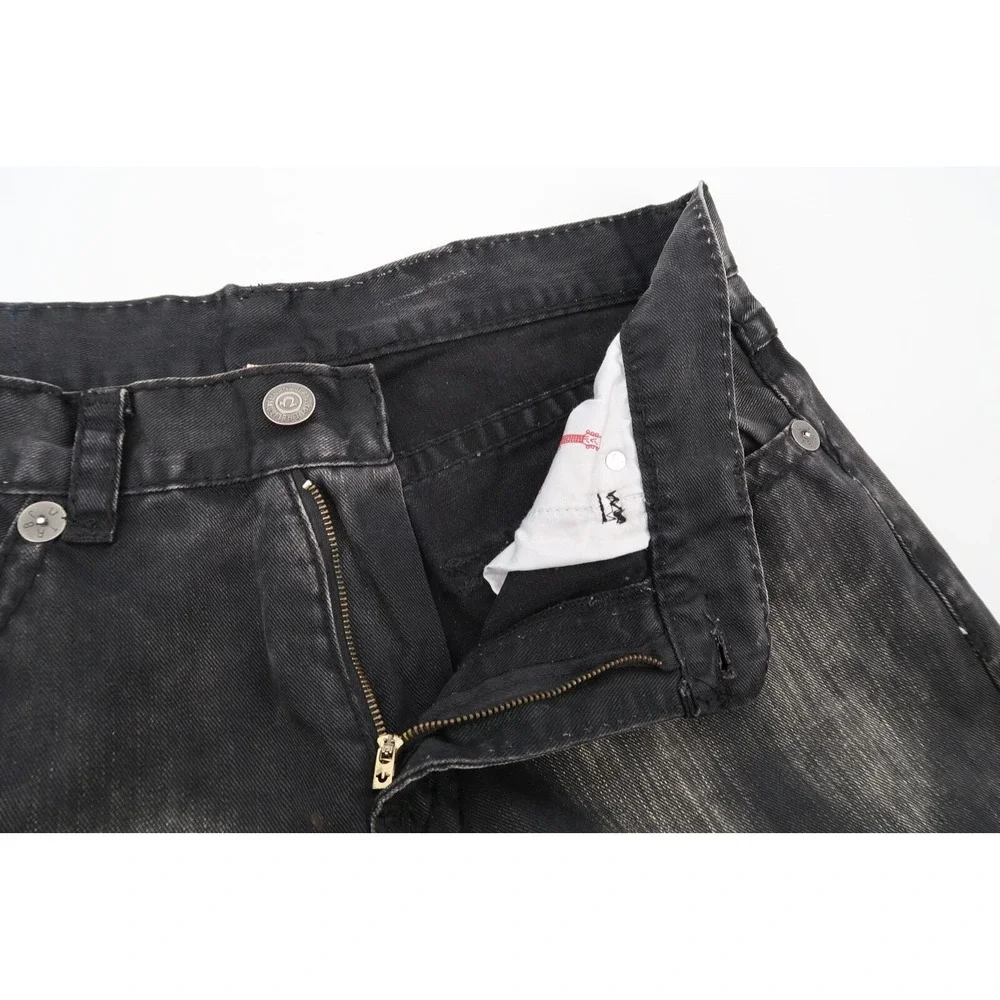 True Religion Mens 38 Black Acid Wash Straight Leg Jeans‎ USA Made Size 38x35